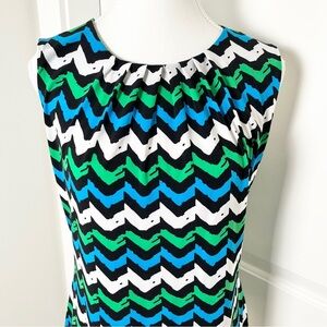 Calvin Klein Elegant Chevron Print Pleated Blouse - Ocean-Inspired Design, Small